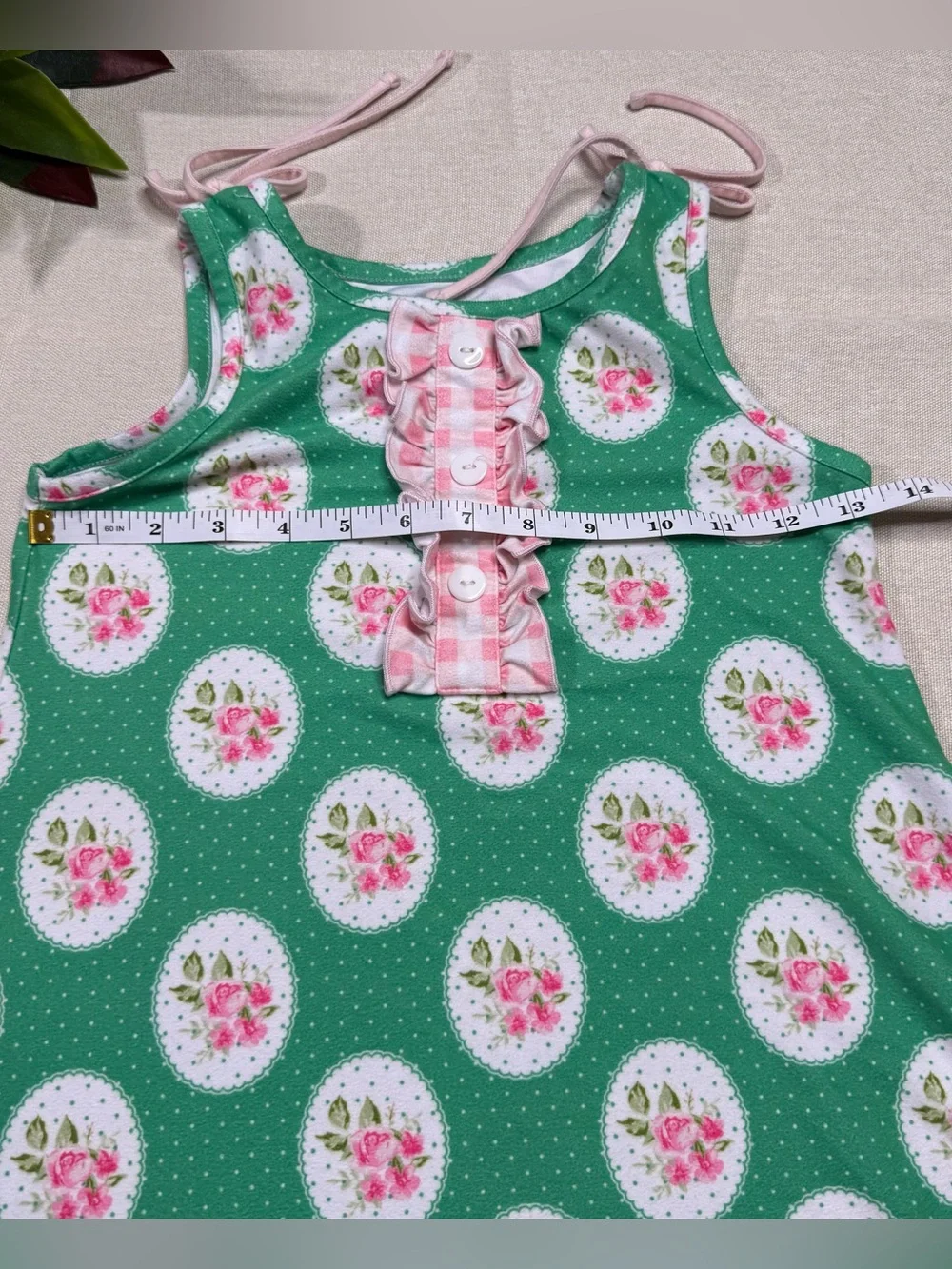 SweetHoney Green Floral Medallion Ruffle Dress Pink Gingham Girls 8Y